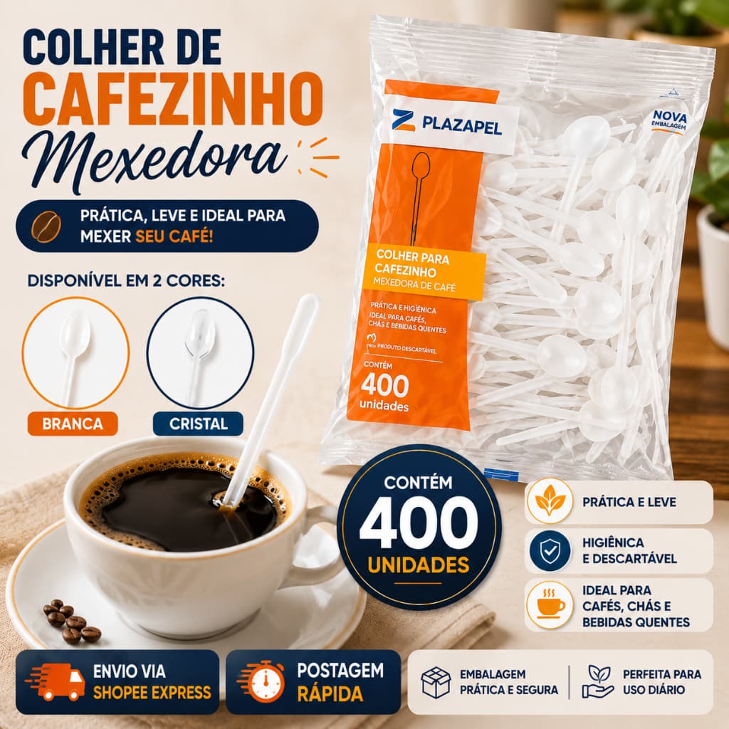 400 Unidades Colher Mexedor Cafezinho Chá Cristal ou Branca