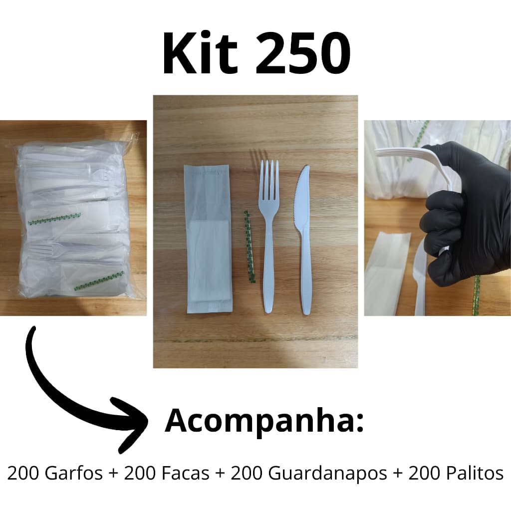 Kit 250 Garfo e Faca com Guardanapo e palito de dente Descartável para festas aniversarios REFORÇADO