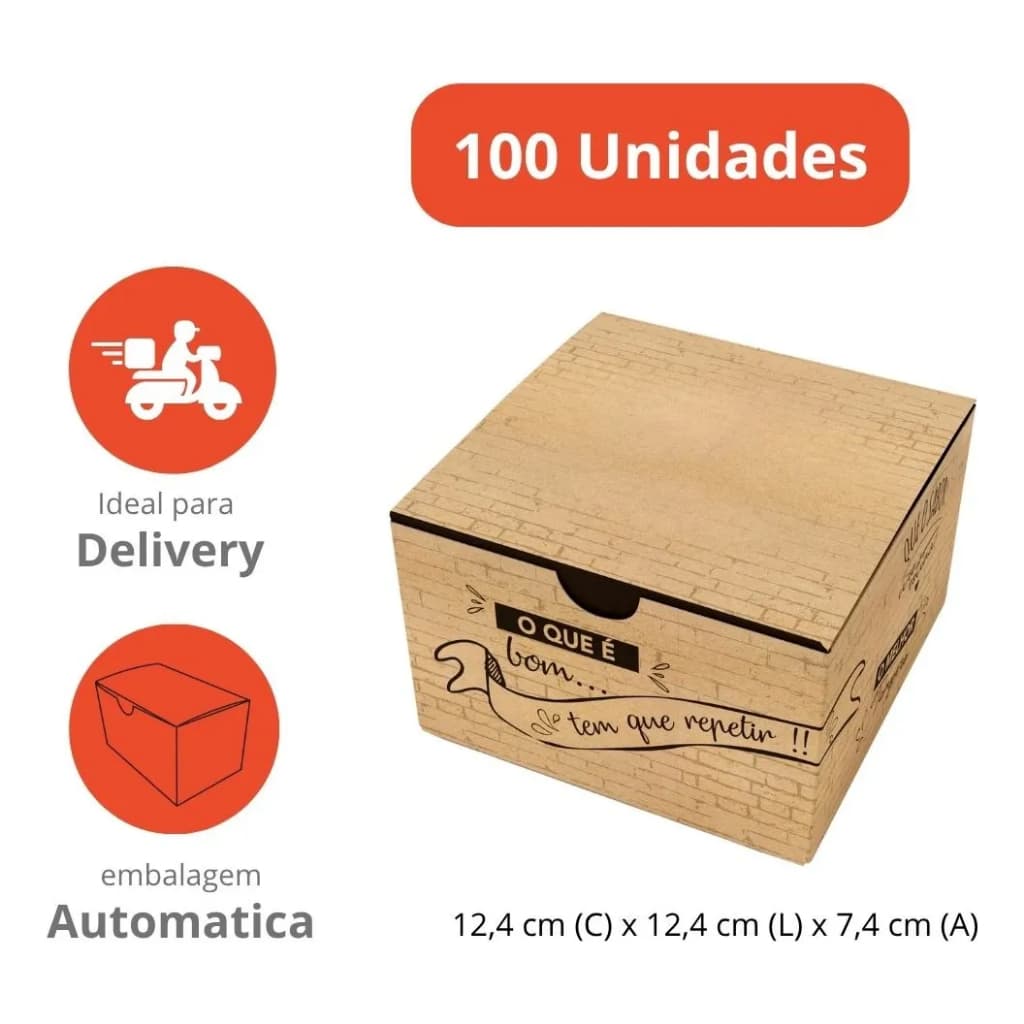 Caixa Box Embalagem Hamburguer Lanche Kraft Automática - Pcte c/100 unidades