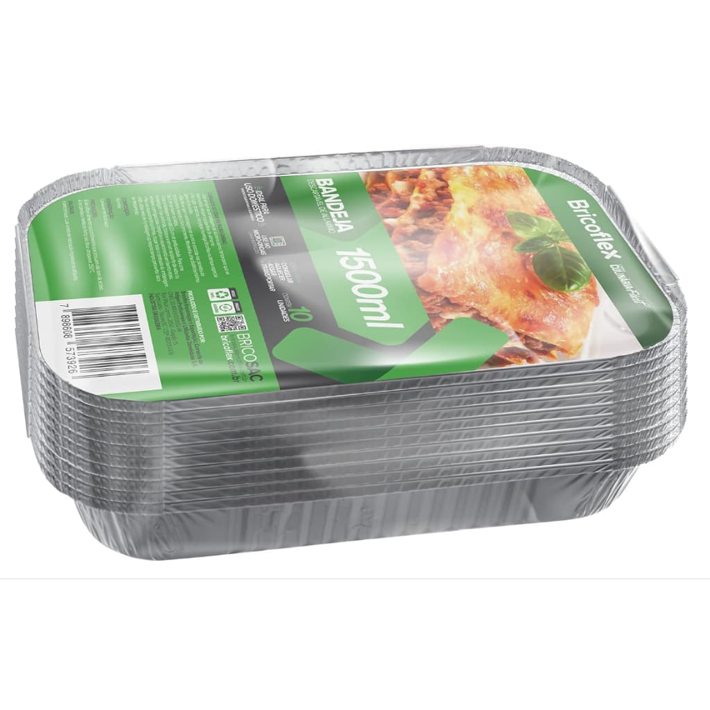 Bandeja Marmitex Descartável em Alumínio Retangular 1500ml - 100 Unidades (Ideal Para Microondas)