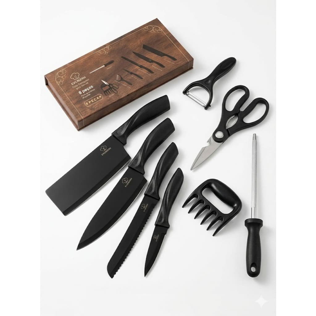 Kit 8 Facas Profissional Inox Chef Churrasco Cozinha Completo Alta Qualidade