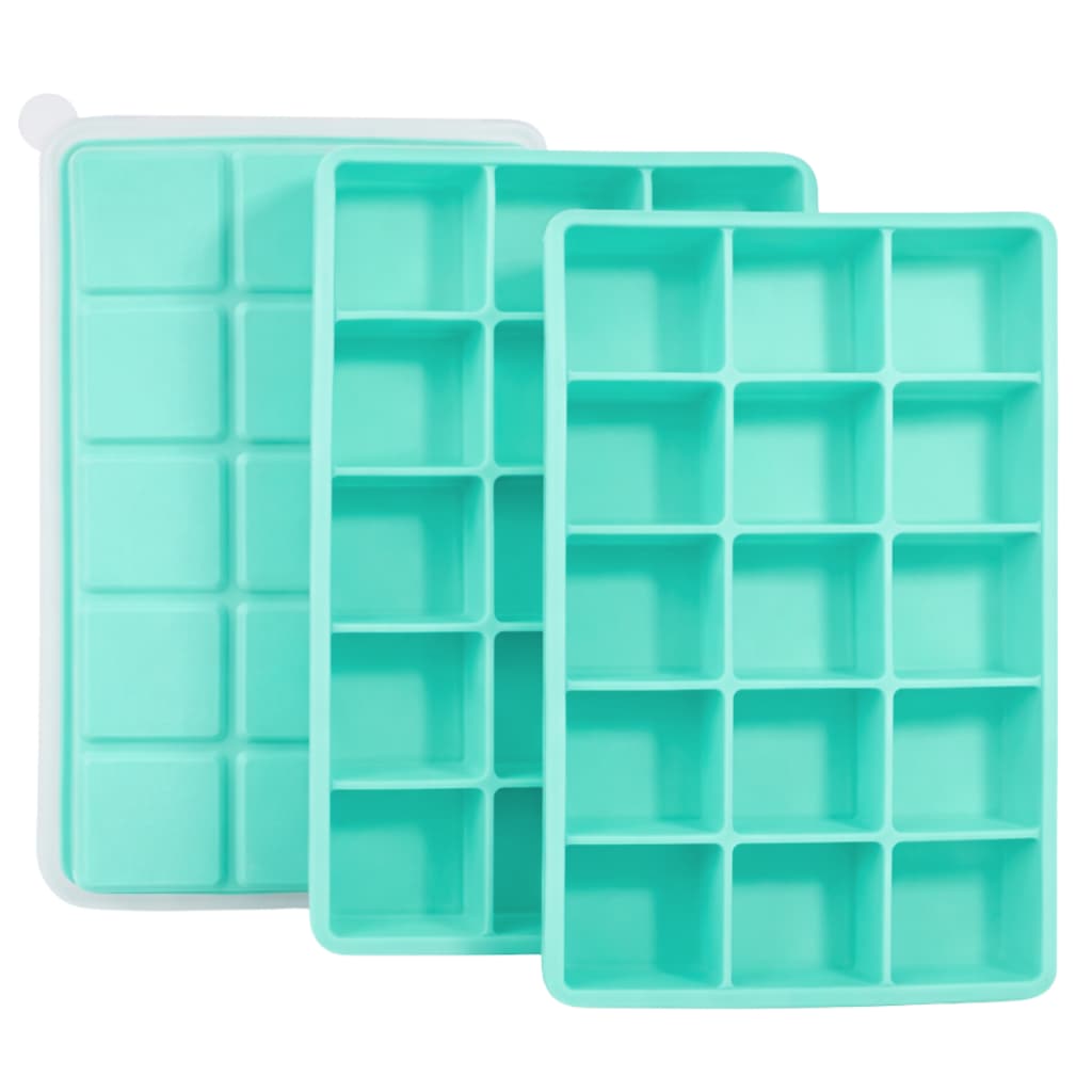 SYMEON Kit 3 Forma de Gelo Turquesa de Silicone C/ Tampa 15 Cubos