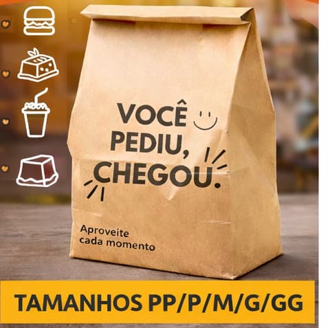 50 UNIDADES Saco Delivery Kraft Reforçado  P/M/G/GG Kraft Delivery Lanches Marmita Restaurante