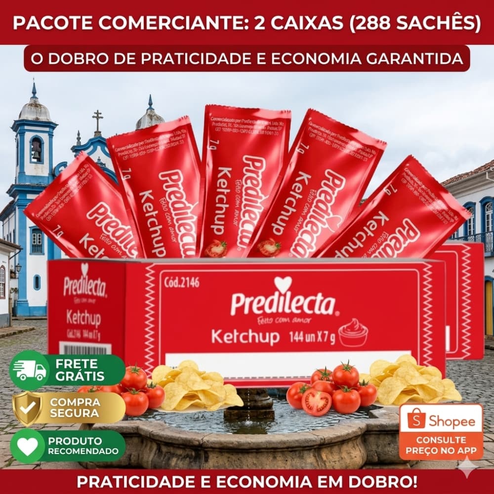 Ketchup Sachê Predilecta 7g – Caixa com 144 Unidades (Atacado)