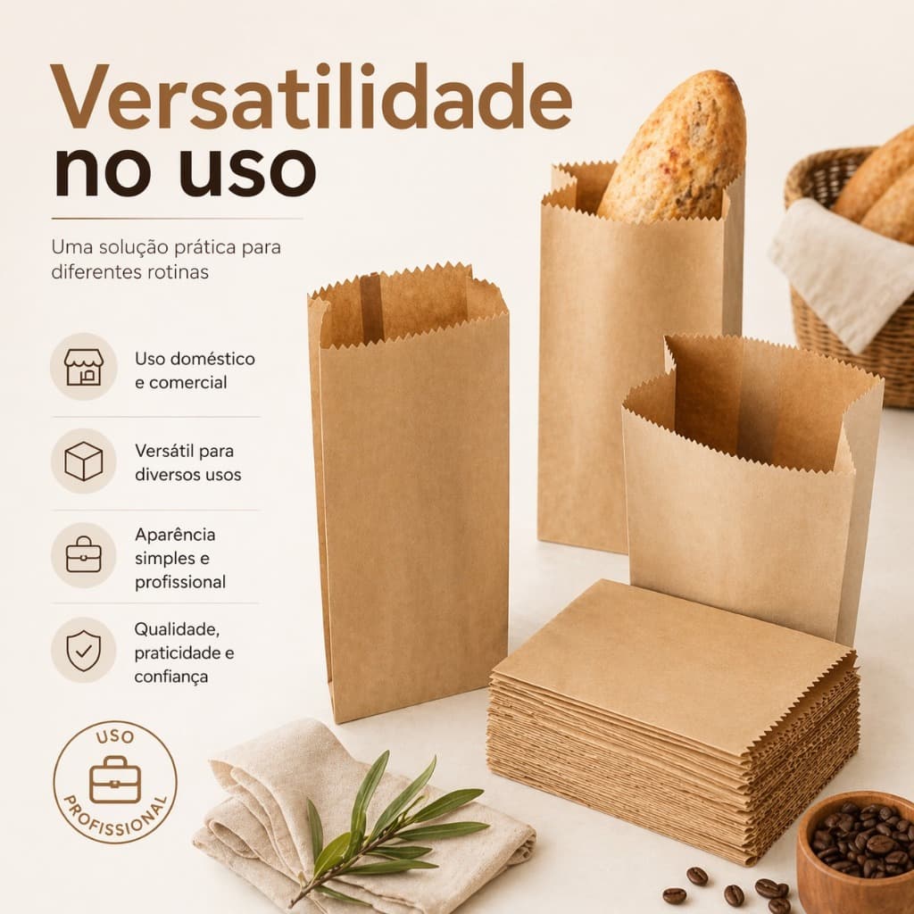 100 Sacos de Papel Kraft Saquinho pardo de padaria 3 Kg Balcão.