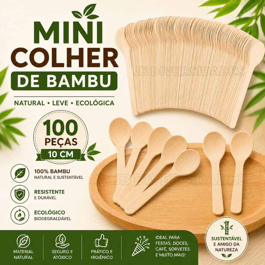 kit mini Colher de madeira 100 unidades de bambu biodegradavel ponta oval para doces festas decoração lembrancinha