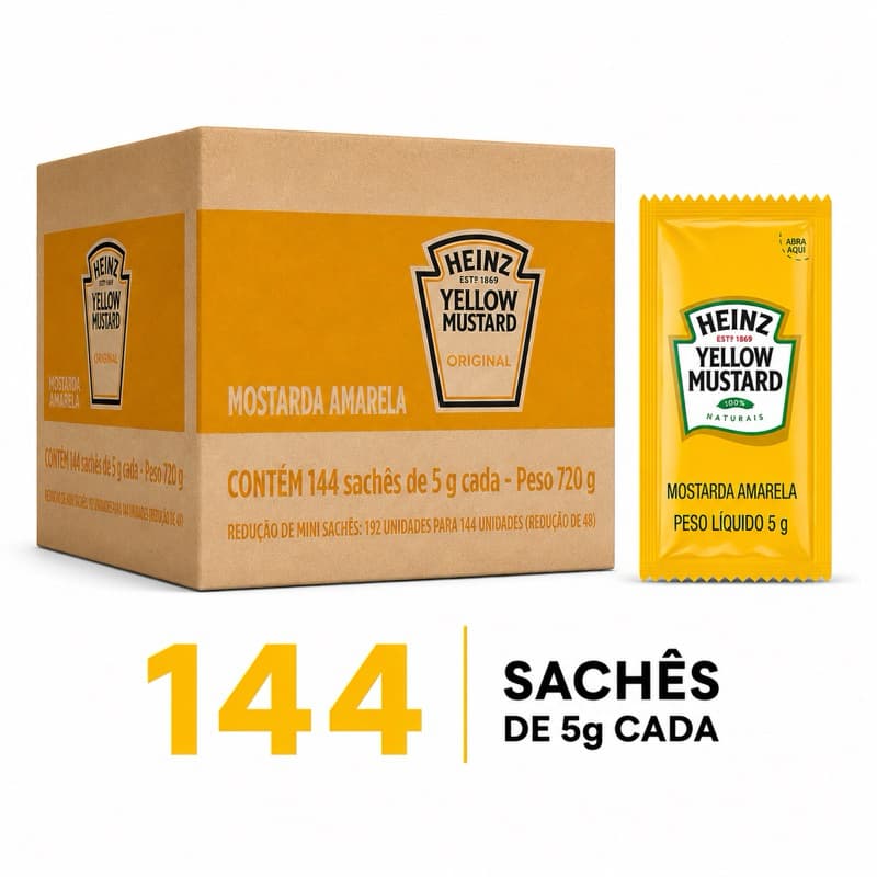 Caixa de Mostarda HEINZ 144 sachês