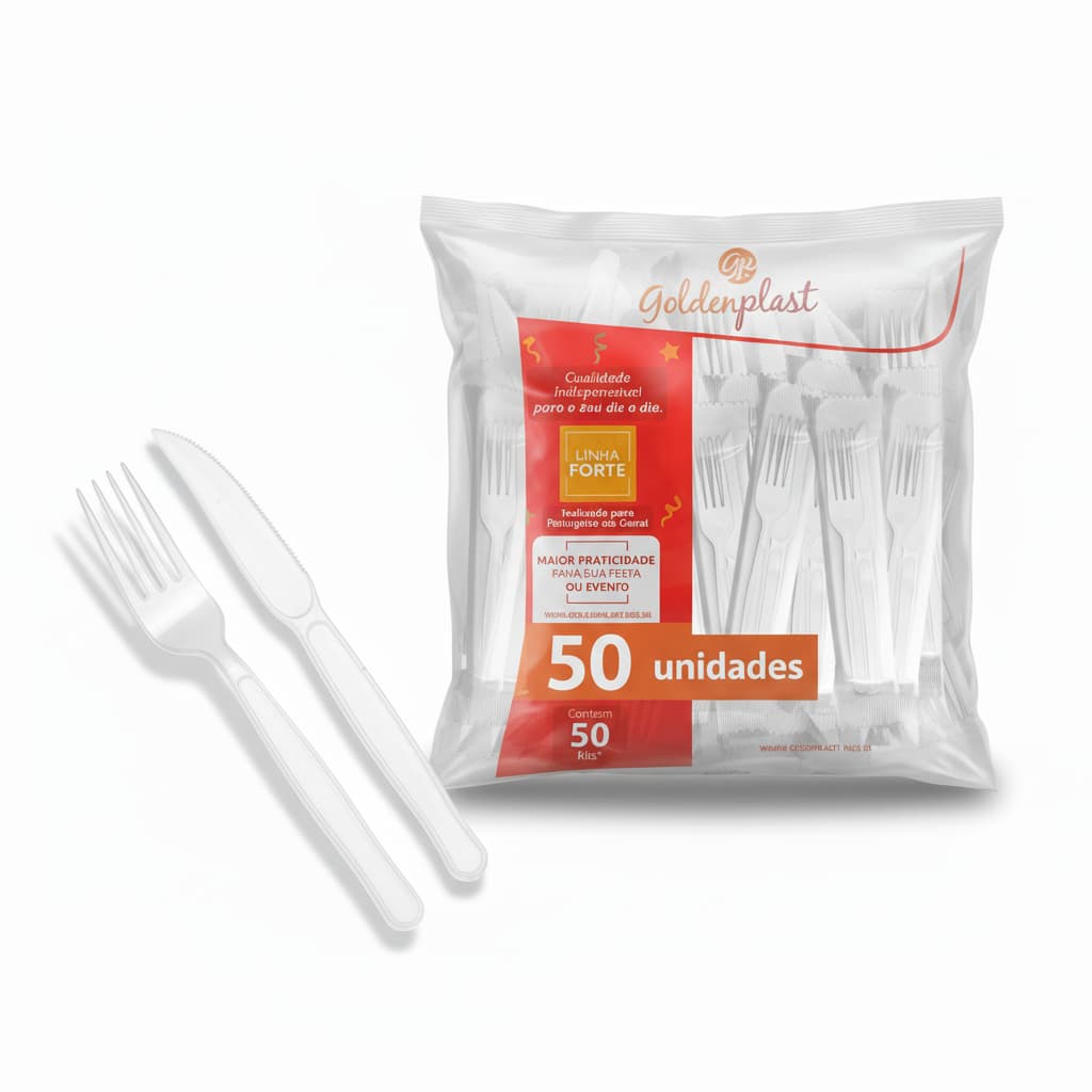 Goldenplast Kit 50 Garfos+Facas Descartáveis Resistentes