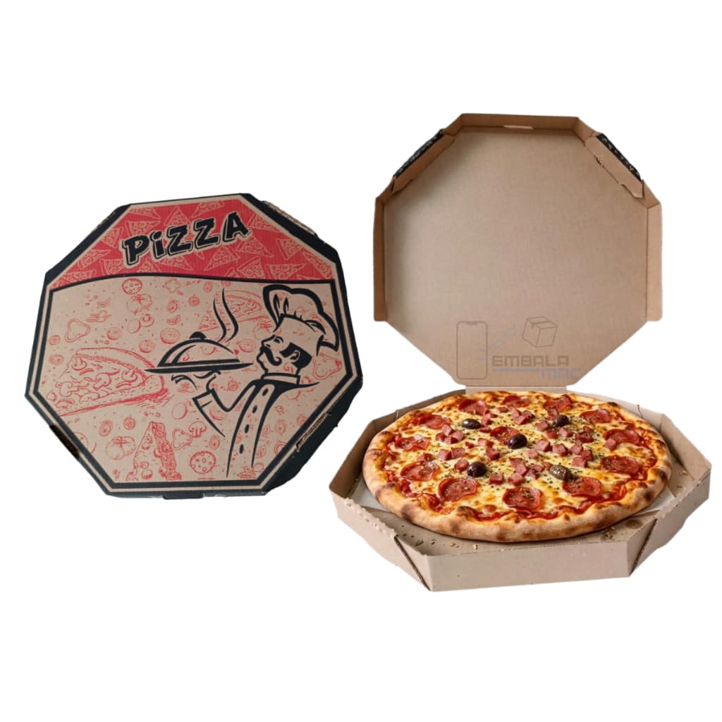 Caixas de Pizza 35cm Oitavada Kraft Caixas de Papelão Resistente 35x35x5cm - Atacado Pizzaria