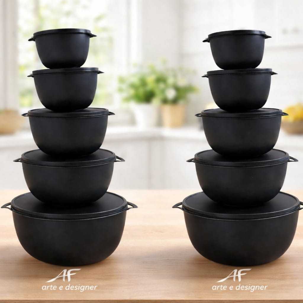 Kit Bowls com Tampa 10 Peças – Potes Herméticos 500ml, 1L e 2,8L | Organização e Conservação de Alimentos