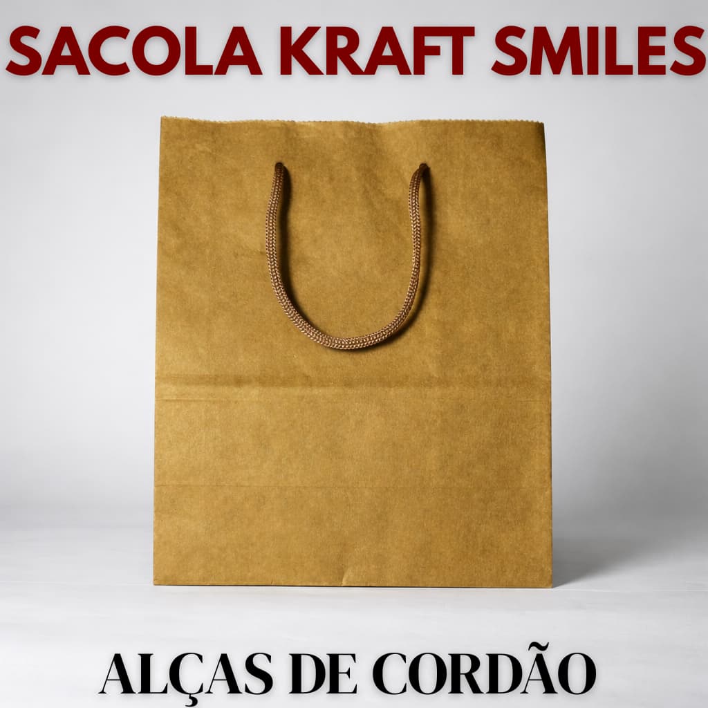 Sacola Kraft Alças de Cordão 21x11,5x27cm Delivery Doces Bolos Lojas Presentes Lembrancinhas M27