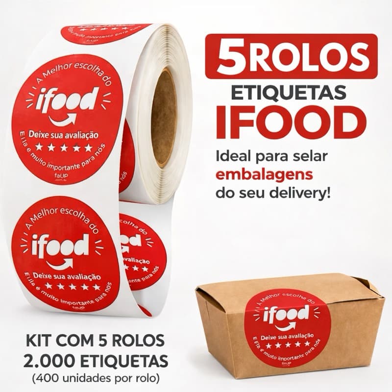 Lacre Delivery Segurança 5 Rolos 400un Cada Total 2.000 Etiquetas Adesivas iFood Restaurante