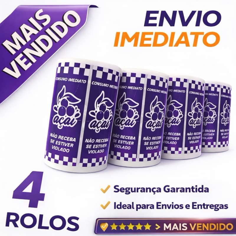 Etiquetas Acaí em Rolo | Kit com 4 Unidades | Alta Qualidade + Envio Rápido