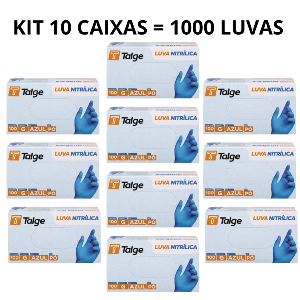 Kit 10 X 100 Caixas Luva Nitrílica Sem Pó Azul Blue 1000 Unidades P M G