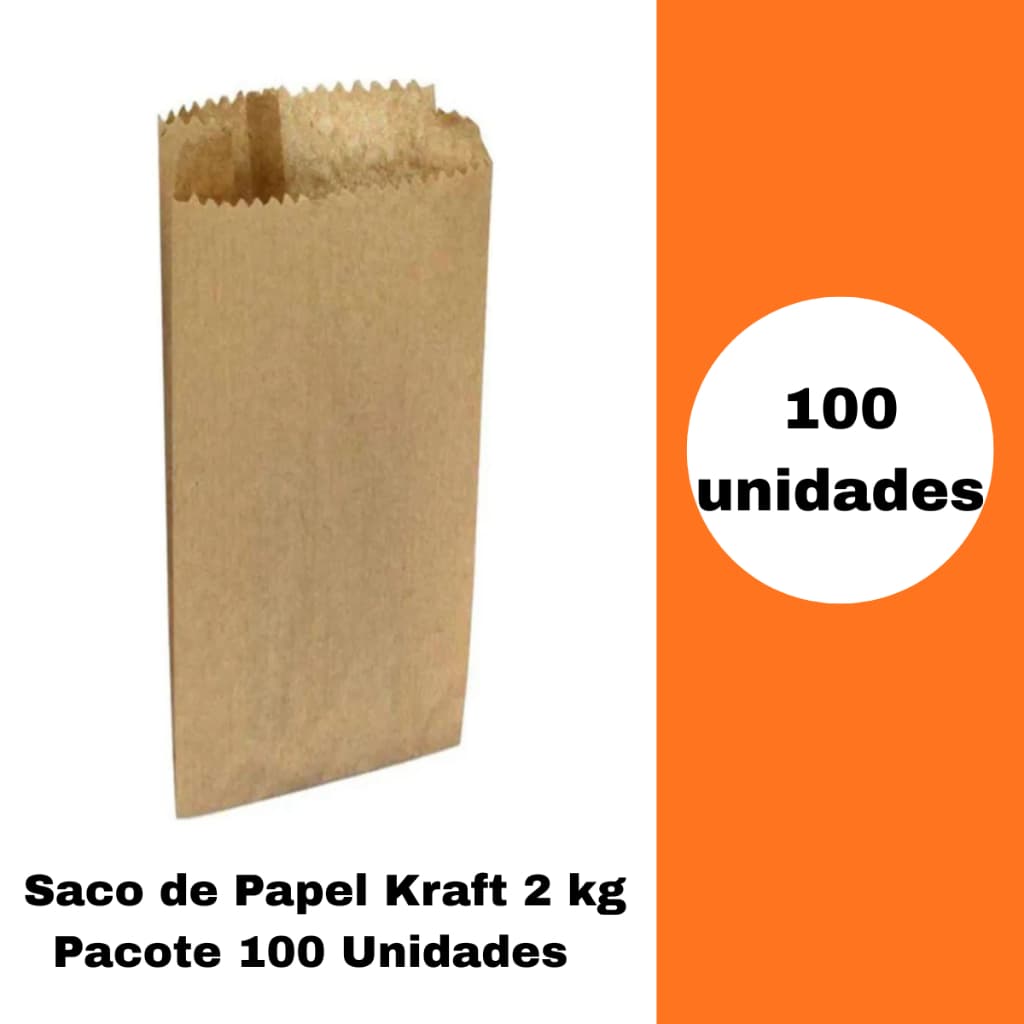 100 Sacos de Papel Pardo Kraft mix 2 kg. Saco pardo de padaria. Balcão.