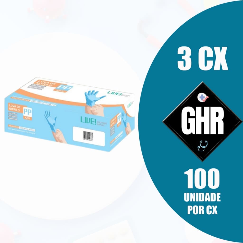 KIT 3CX Luva Nitrilica Sem Pó Azul - Caixa C/100 Und