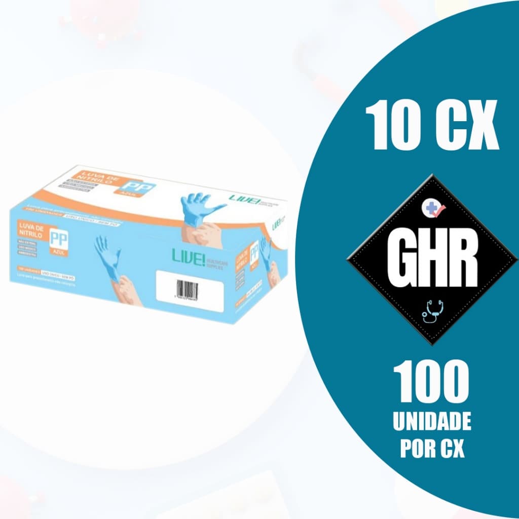 KIT 10CX Luva Nitrilica Sem Pó Azul - P/m/g/gg - Caixa C/100 Und