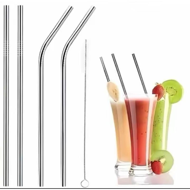 Kit Canudos Inox Reutilizáveis Premium com 4 Unidades e Escova de Limpeza para Bebidas Sustentáveis