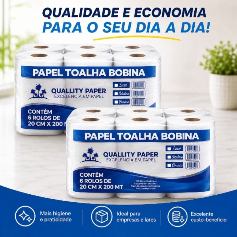 Papel Toalha Bobina 12 Rolos 20cm x 200m Alta Absorção Industrial Profissional Econômico Qualidade Premium