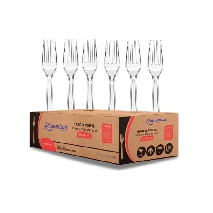 Garfo Plástico Descartável Reforçado Resistente Para Refeição Marmitex Restaurante A Granel 500UN