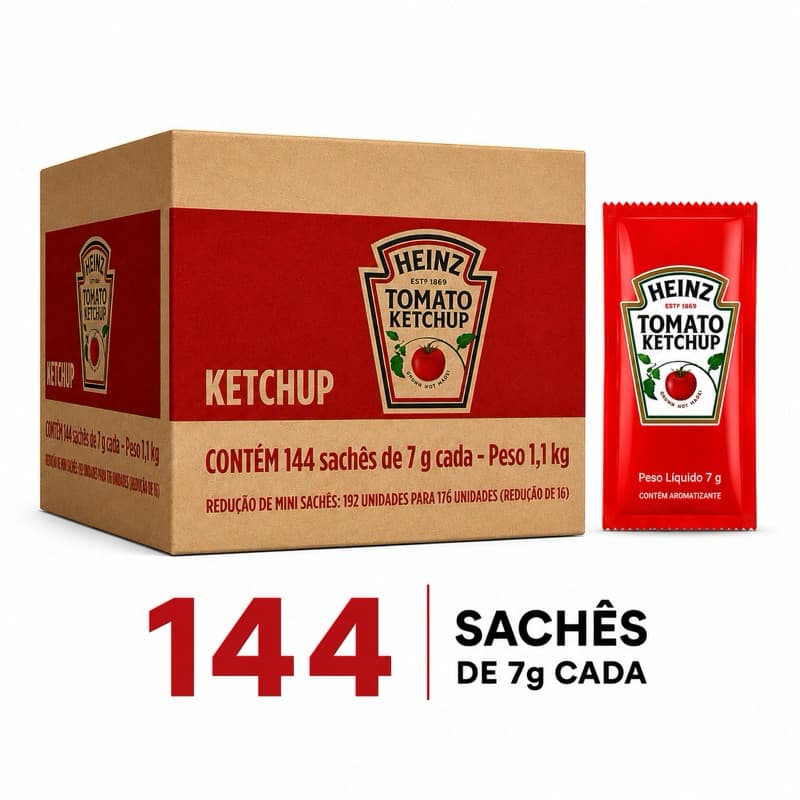 Caixa de Ketchup HEINZ 144 sachês