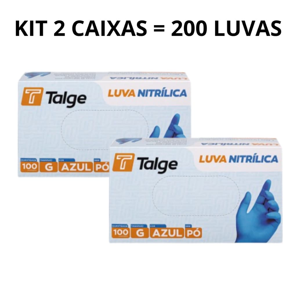 Kit 2 X 100 Caixas Luva Nitrílica Sem Pó Azul Blue 200 Unidades P M G