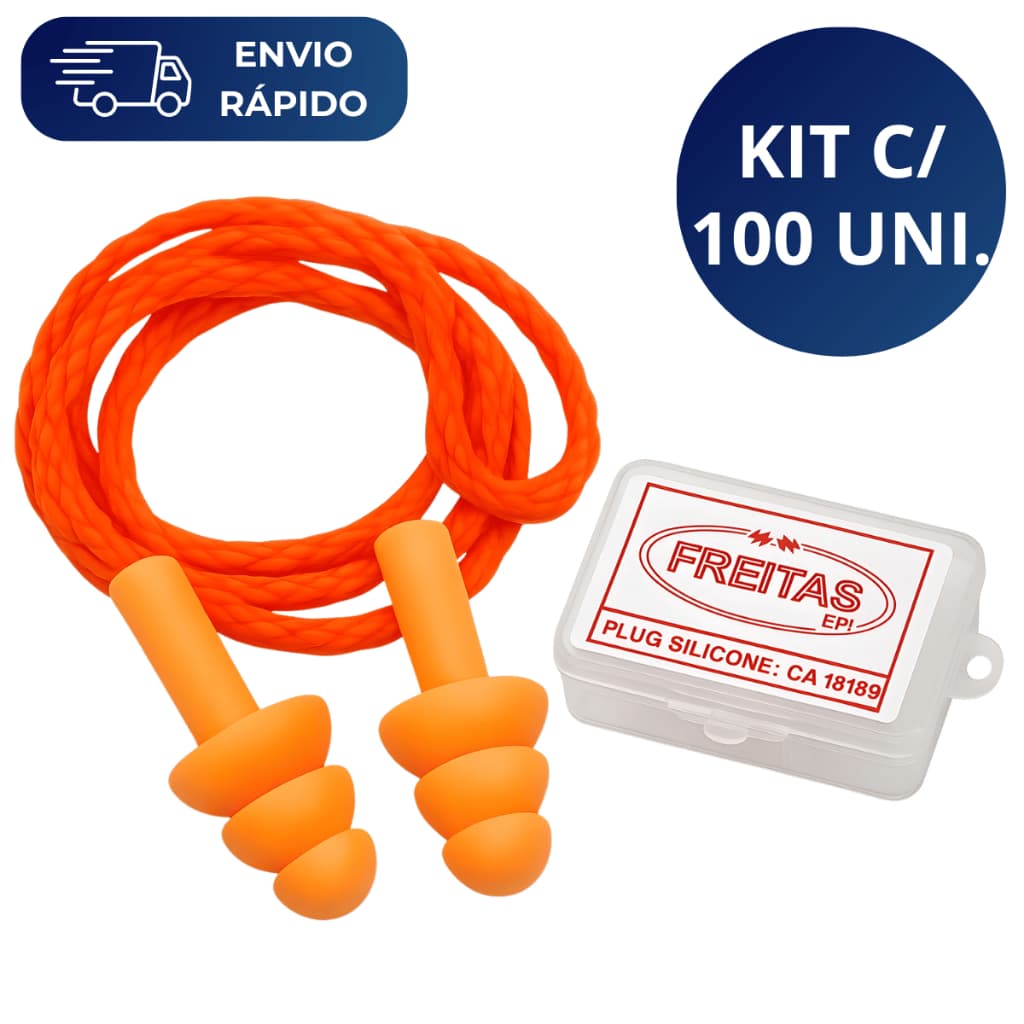 Kit 100 Protetor Auricular Anti Ruído Silicone Confortável Com Cordão Proteção Diária Ouvidos