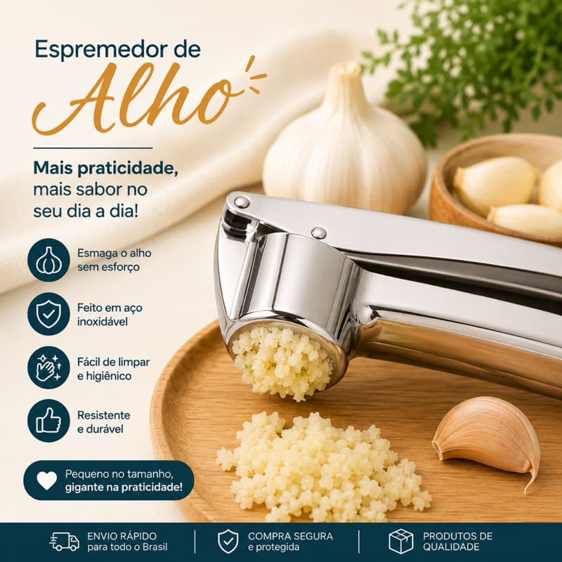 Espremedor de Alho Inox Profissional Reforçado - Durabilidade e Versatilidade com Fácil Limpeza