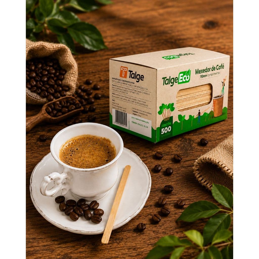 500/1000/1500 Mexedor de café de madeira descartável - tamanho 110mm. Palito para misturar bebida quente. Marca Talge