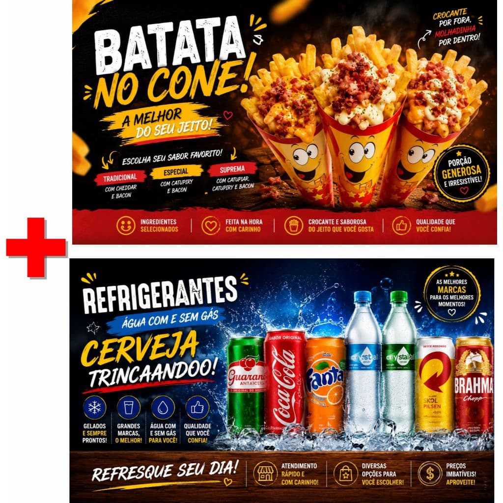 2 Painel Adesivo Decorativo Parede Batata Cone Bebidas Alimento