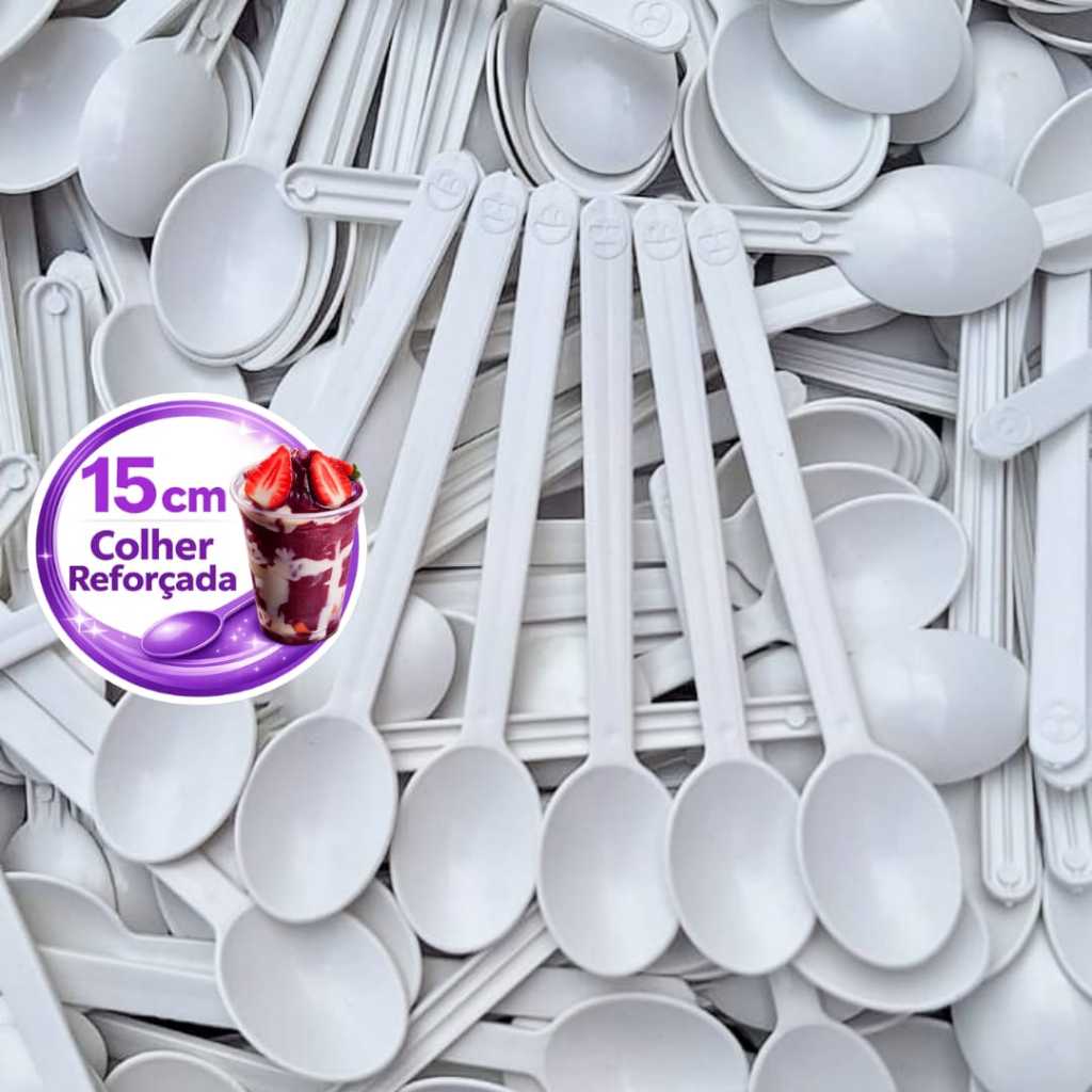 Kit 250 500 1000 un colher descartável branca 15 cm Açai Sorvete Sobremesa Bolo Resistente Inquebrável Reforçada