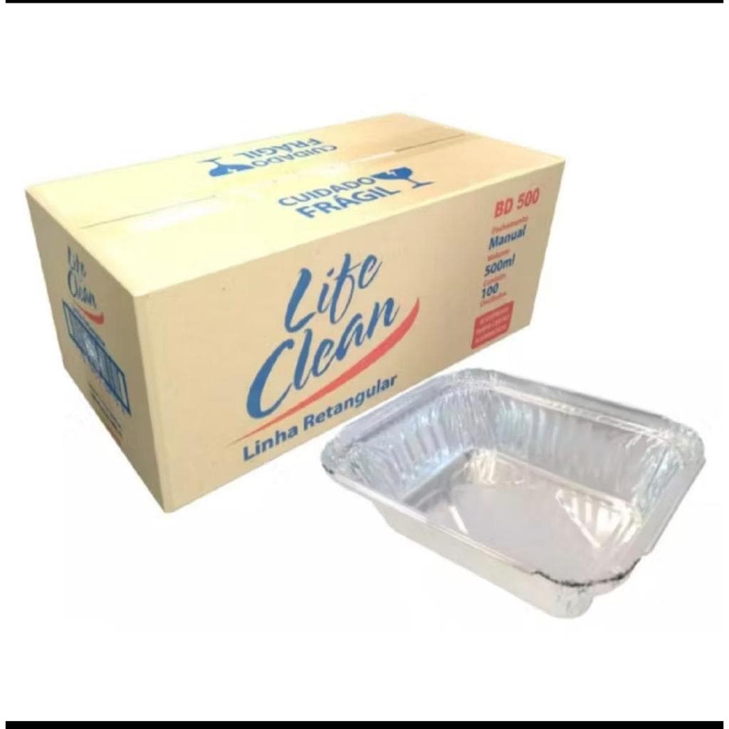 Bandeja de Aluminio Retangular -  Marmita 1.150 ml Cx  c/100 Unidades - Life Clean