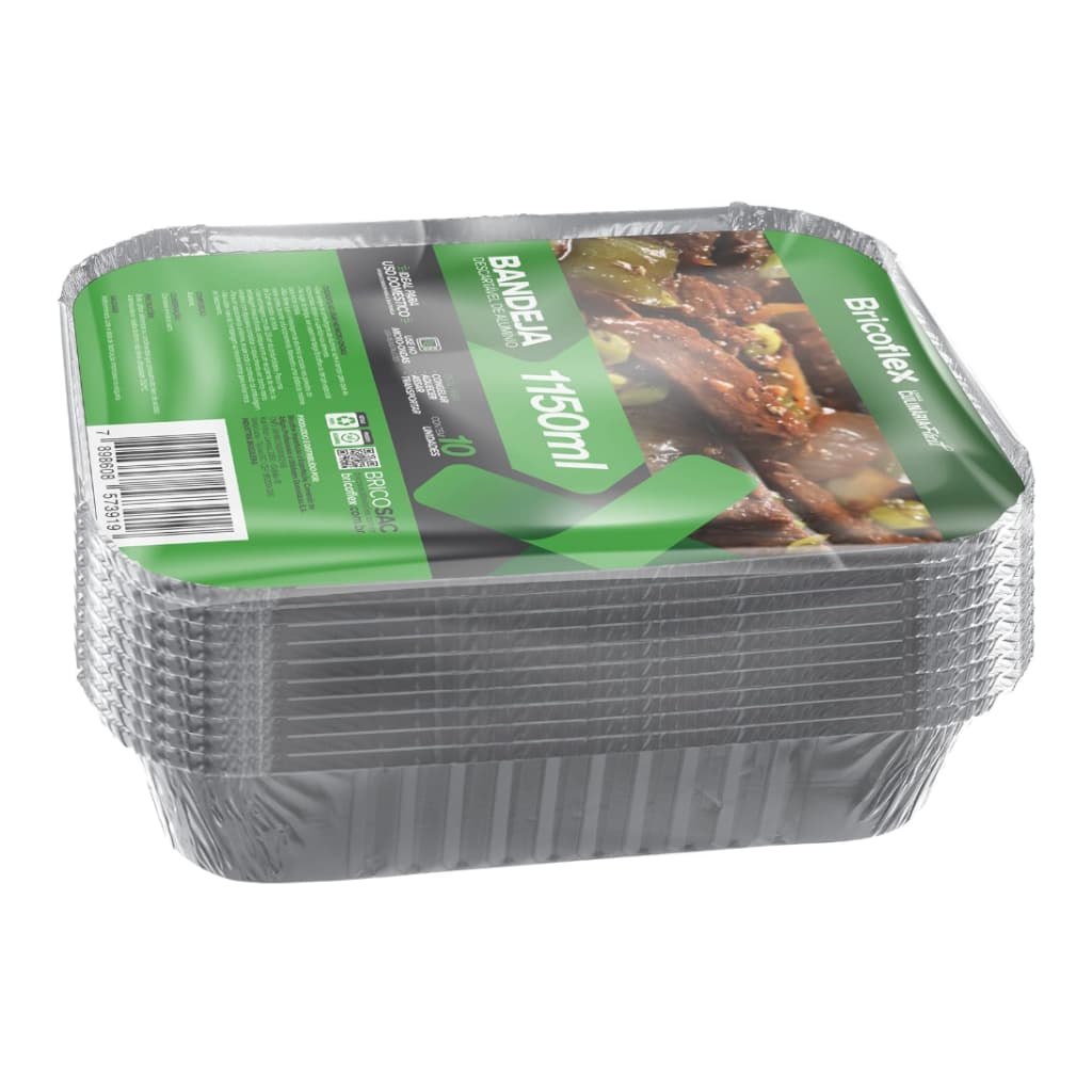 Bandeja Marmitex Descartável em Alumínio Retangular 1150ml - 100 Unidades (Ideal Para Microondas)