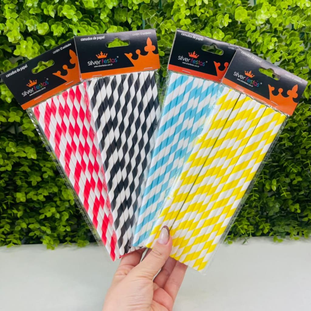36~60 Canudos Papel Listrado Colorido Amarelo/Azul Bebê/Preto/Vermelho Festas Decoração Sucos Silver