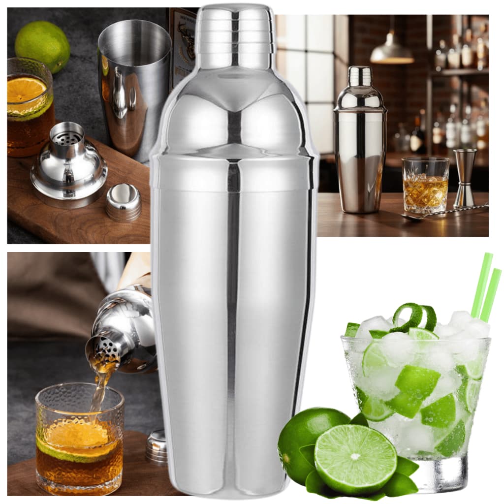 Coqueteleira Aço Inox Com Tampa Vedar Coador Profissional 750 ml Filtro Para Gelo Frutas Mixologia