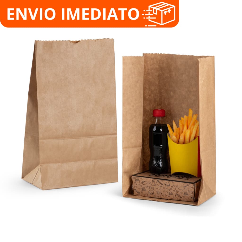 Saco de Papel Kraft SOS 15kg Liso Delivery Reforçado para doces, lanches, padaria - 50 Unidades