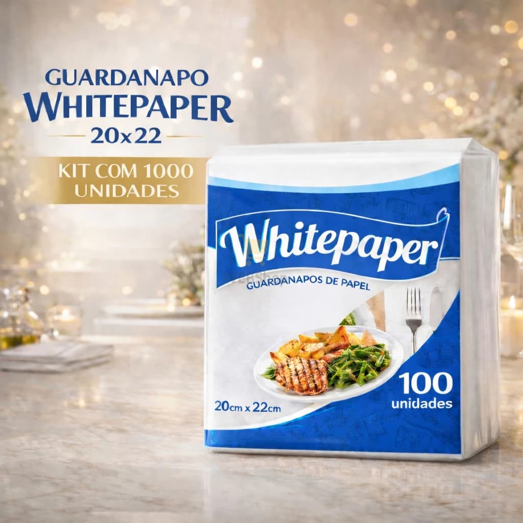 Guardanapo De Papel Branco Whitepaper 20x22cm 1000 Unidades Uso Restaurante Comercio Festas Delivery