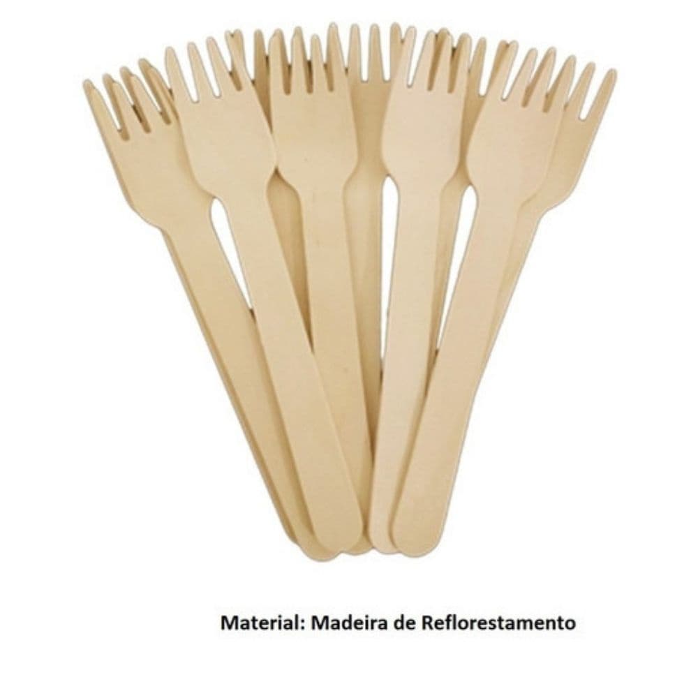 Garfo De Madeira Descartável  - 100 un. Com Selo Fsc  16 Cm