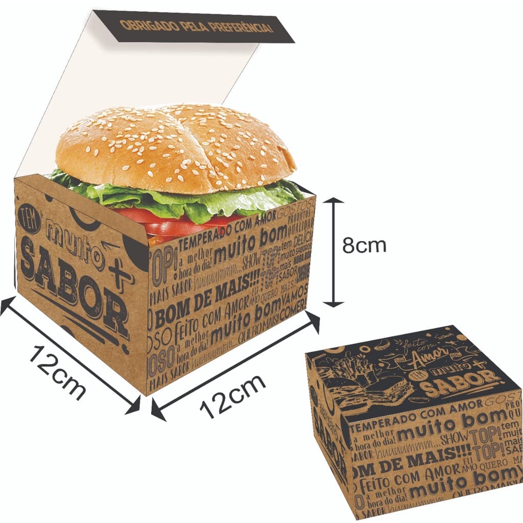 Embalagem Delivery Combo Hambúrguer Salgados Fritas 50 Unid - Kraft 12 cm