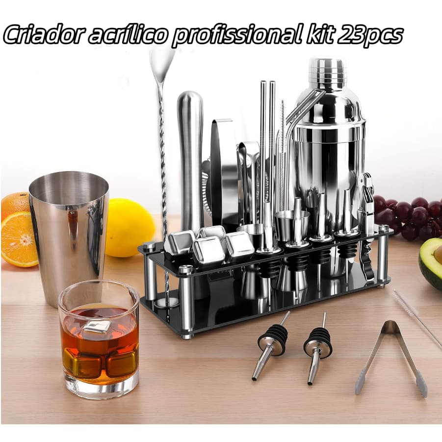 Kit Bartender Caipirinha 23 Peças Inox Espremedor limão Coqueteleira 750 ml Socador Macerador Dosador