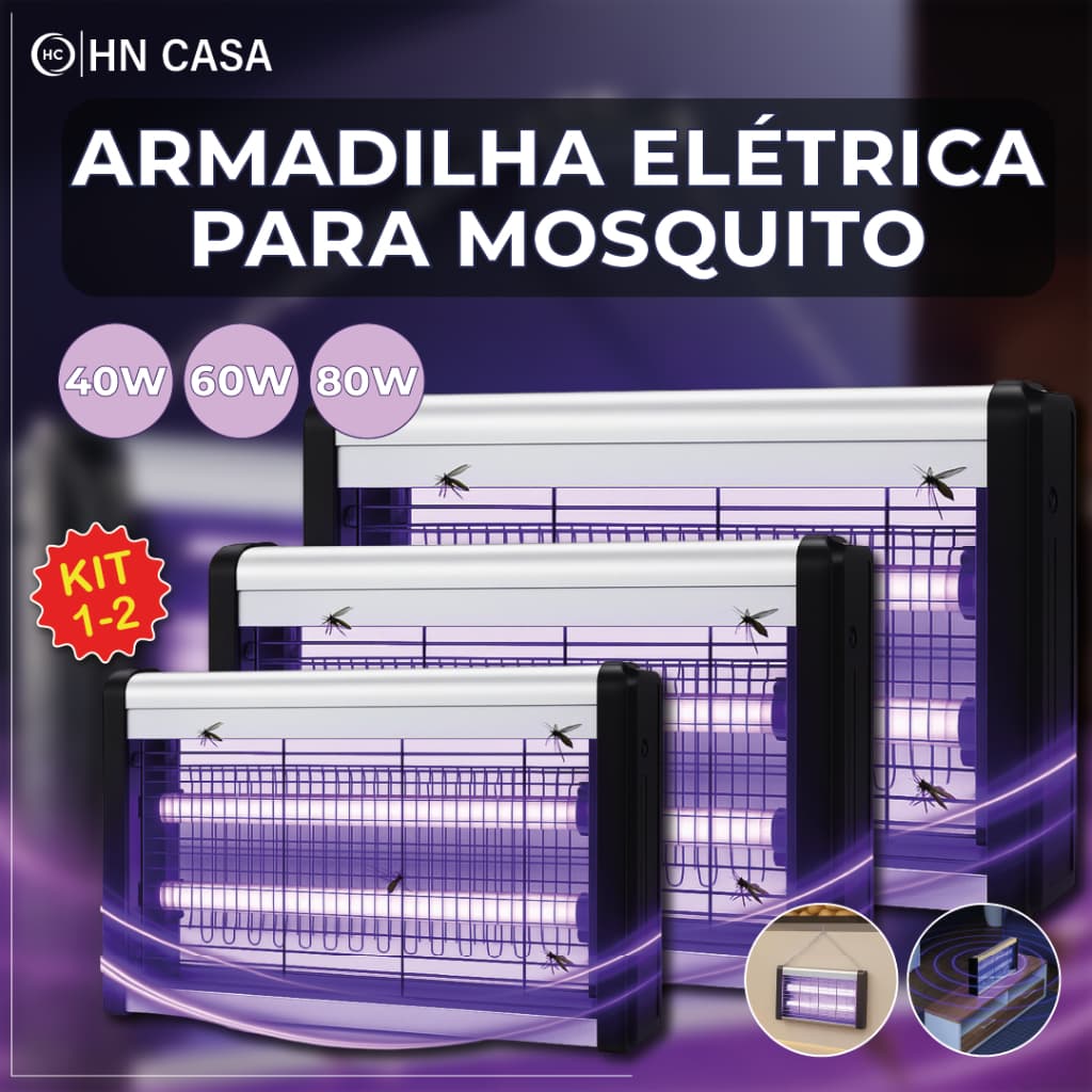 Armadilha Elétrica para Mosquito 40W 60W 80W Mata Insetos Luminária Led com Suporte para Parede