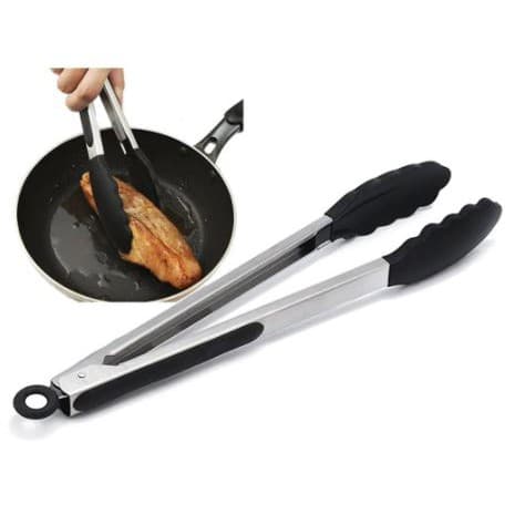 Pegador De Silicone e Inox Para Carne Churrasco Salada Cozinha Grelhados Pinça com Trava