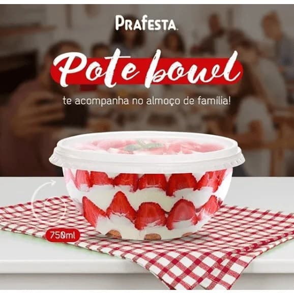 20 Un Pote Bowl Descartável 500 ml Sobretampa Delivery Freezer Microondas Caldo Salada Sopa Sobremesa Refeição Bolo Pasta