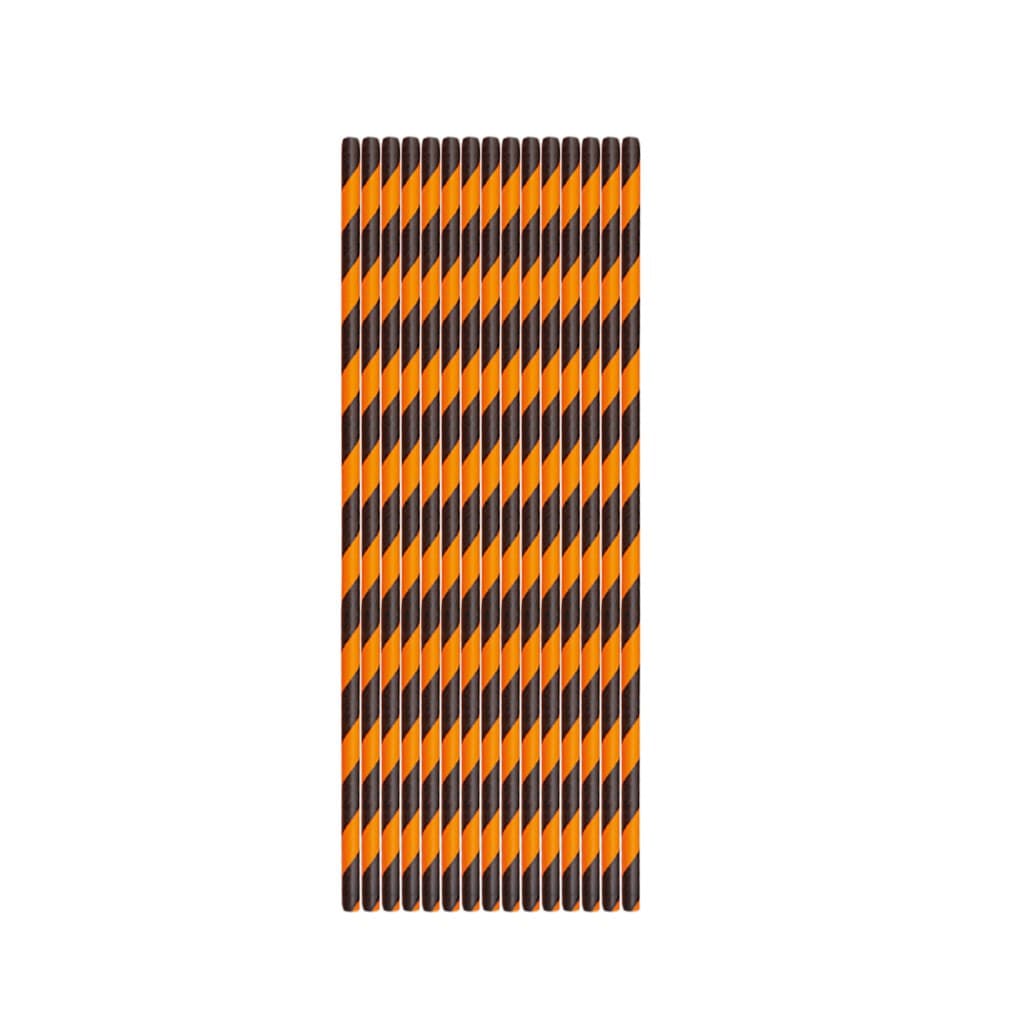 Canudo de Papel Preto e Laranja 20cm x 5mm - 25 Unidades