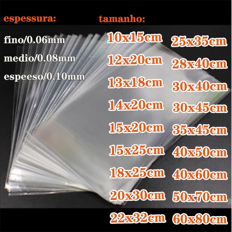 Kit 10 Embalagens Transparente Saco Plastico Sacola 1 kg/1000g,10x15,12x20, 20x30,.......60x80cm pp
