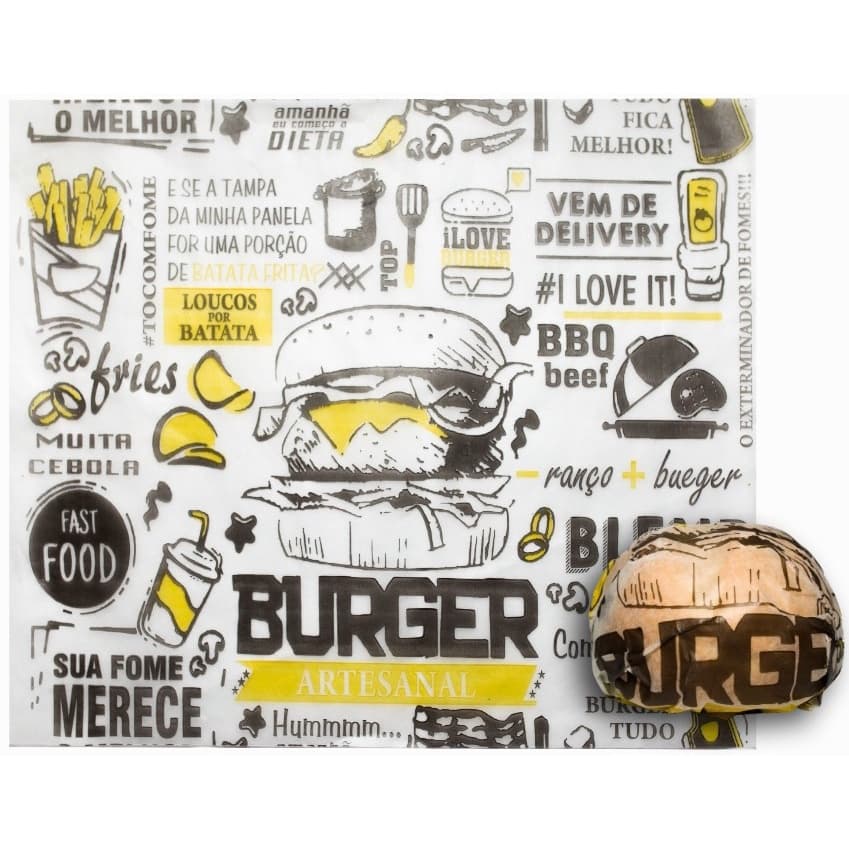 PAPEL MANTEIGA ACOPLADO HAMBURGUER LANCHE GRANDE GOURMET 38X40 500F