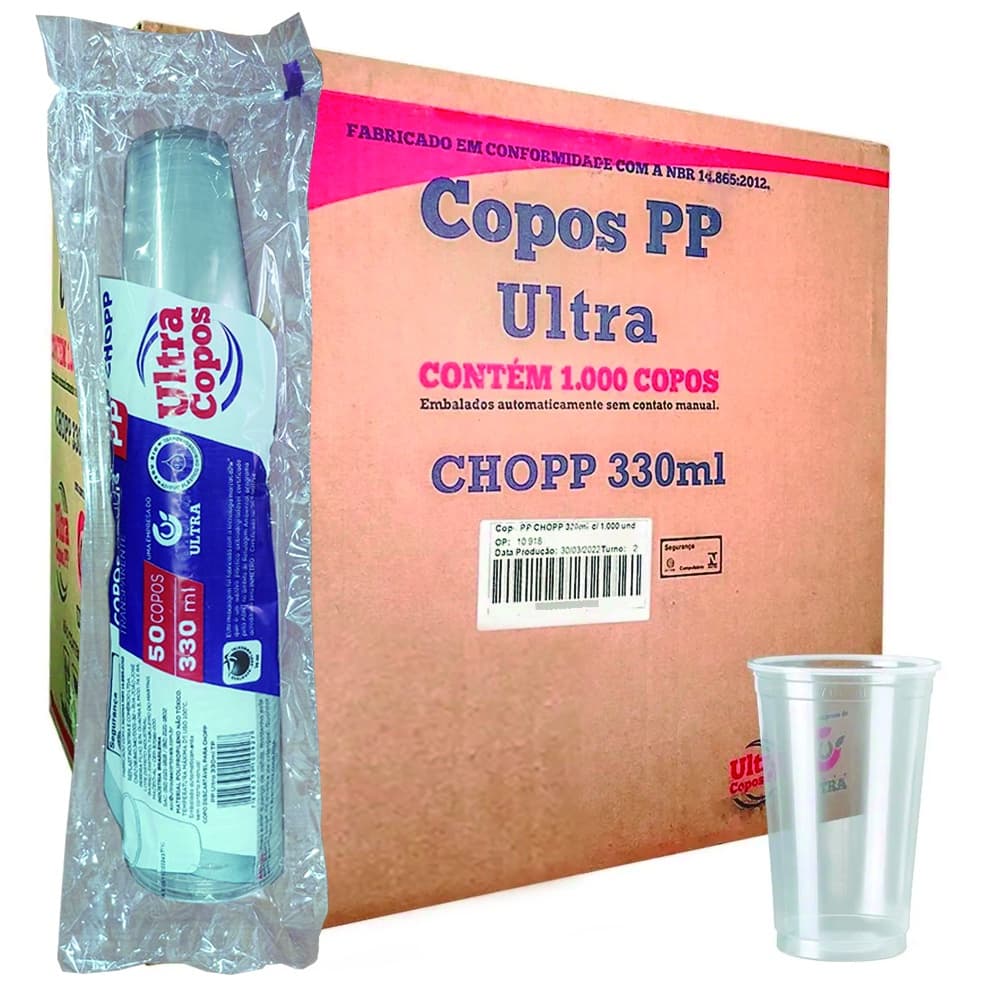 COPO 300ML / 330ML DESCARTÁVEL CHOPP SUCO PP LISO CAIXA COM 1000 UNIDADES