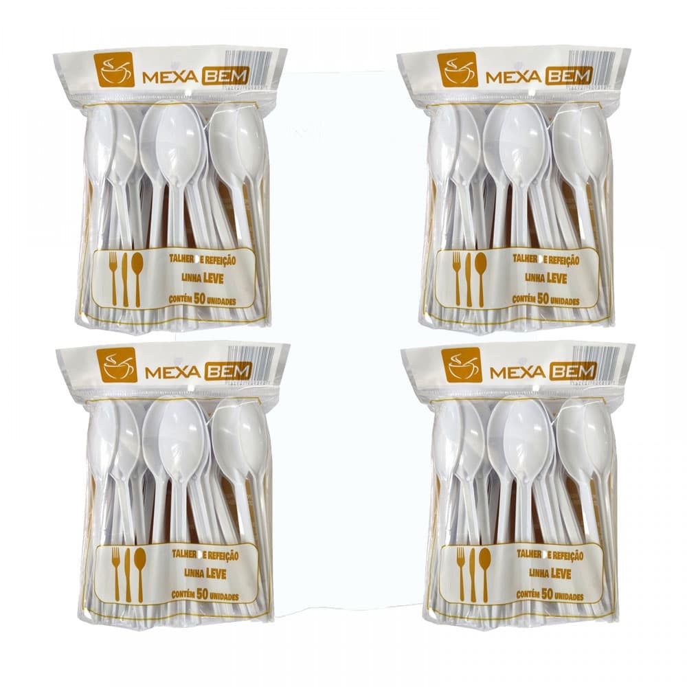 Kit 200 Colher Refeição Leve Branca 15,7cm