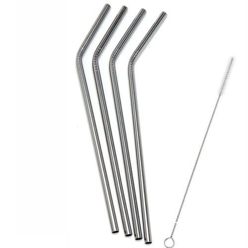Kit COM 4 Canudos Reutilizáveis Curvo ou Reto Aço Inox  E Escova Limpeza