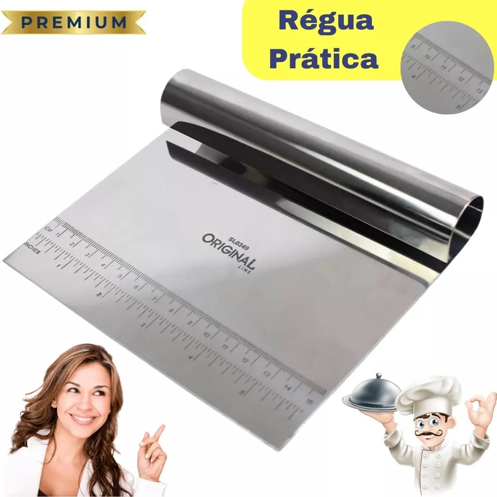 Espatula Cortador de Cozinha - Raspador para Massas e Bolos -  Original em Inox - Legumes Confeiteiro Chocolate - PANAMI